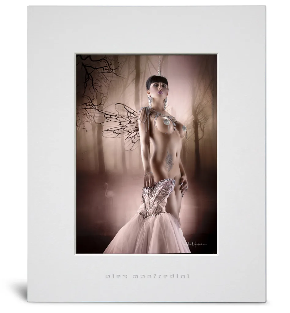 Matted Print of Unicorn Lady in a Fairy Woods for custom erotic fine art print by Alex Manfredini