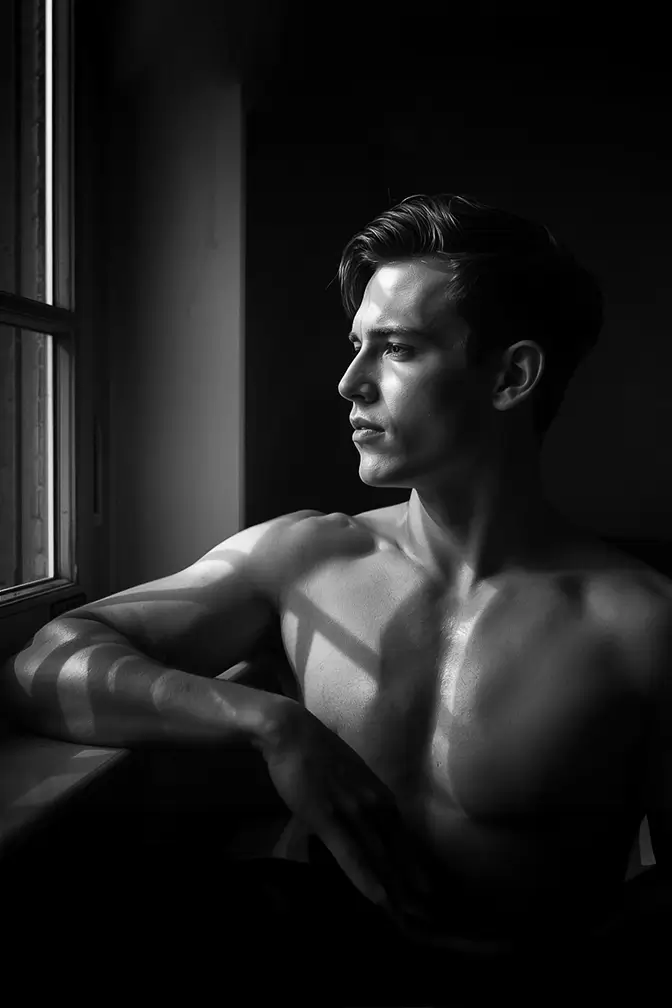 Male model watching through the window